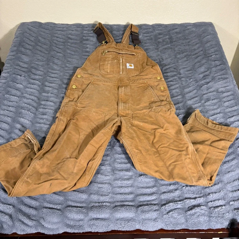 Carhartt R01-M Relaxed Fit Duck Bib Overalls Carhartt Brown 36x28 Mens Workwear